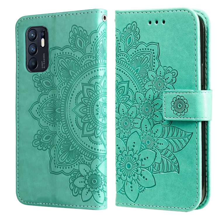 Custodia per telefono in pelle con flip in rilievo con fiori a 7 petali con supporto e slot per schede, For OPPO Reno6 4G, For Samsung Galaxy M52 5G, For Samsung Galaxy S22 5G, For Samsung Galaxy S22+ 5G