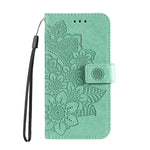 Custodia per telefono in pelle con flip in rilievo con fiori a 7 petali con supporto e slot per schede, For OPPO Reno6 4G, For Samsung Galaxy M52 5G, For Samsung Galaxy S22 5G, For Samsung Galaxy S22+ 5G