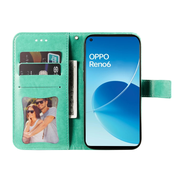 Custodia per telefono in pelle con flip in rilievo con fiori a 7 petali con supporto e slot per schede, For OPPO Reno6 4G, For Samsung Galaxy M52 5G, For Samsung Galaxy S22 5G, For Samsung Galaxy S22+ 5G