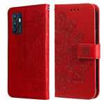Custodia per telefono in pelle con flip in rilievo con fiori a 7 petali con supporto e slot per schede, For OPPO Reno6 4G, For Samsung Galaxy M52 5G, For Samsung Galaxy S22 5G, For Samsung Galaxy S22+ 5G