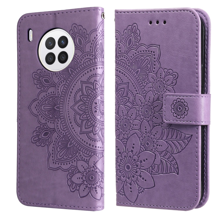 Custodia per telefono in pelle con flip in rilievo con fiori a 7 petali con supporto e slot per schede, For Huawei nova 8i / Honor 50 Lite, For Huawei nova 9 / Honor 50, For Nokia G50, For OPPO Realme GT Neo2