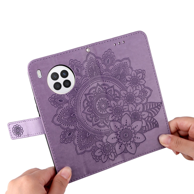 Custodia per telefono in pelle con flip in rilievo con fiori a 7 petali con supporto e slot per schede, For Huawei nova 8i / Honor 50 Lite, For Huawei nova 9 / Honor 50, For Nokia G50, For OPPO Realme GT Neo2