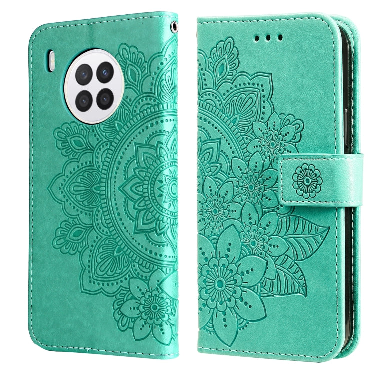 Custodia per telefono in pelle con flip in rilievo con fiori a 7 petali con supporto e slot per schede, For Huawei nova 8i / Honor 50 Lite, For Huawei nova 9 / Honor 50, For Nokia G50, For OPPO Realme GT Neo2