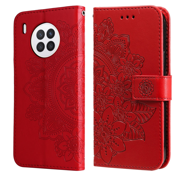 Custodia per telefono in pelle con flip in rilievo con fiori a 7 petali con supporto e slot per schede, For Huawei nova 8i / Honor 50 Lite, For Huawei nova 9 / Honor 50, For Nokia G50, For OPPO Realme GT Neo2
