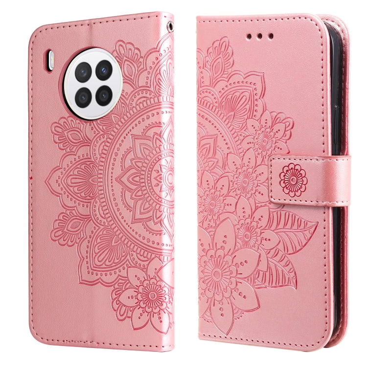 Custodia per telefono in pelle con flip in rilievo con fiori a 7 petali con supporto e slot per schede, For Huawei nova 8i / Honor 50 Lite, For Huawei nova 9 / Honor 50, For Nokia G50, For OPPO Realme GT Neo2