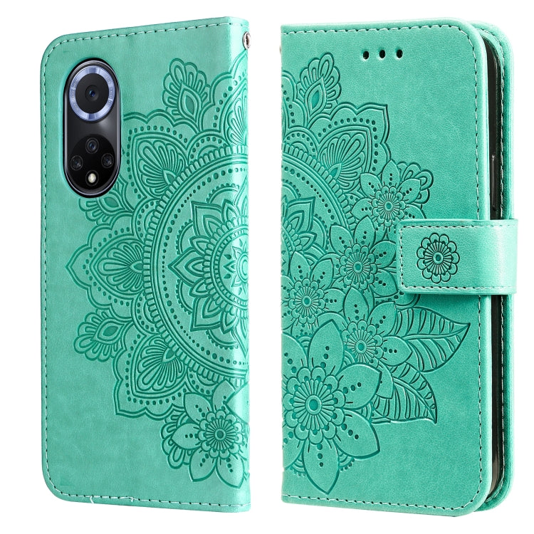 Custodia per telefono in pelle con flip in rilievo con fiori a 7 petali con supporto e slot per schede, For Huawei nova 8i / Honor 50 Lite, For Huawei nova 9 / Honor 50, For Nokia G50, For OPPO Realme GT Neo2