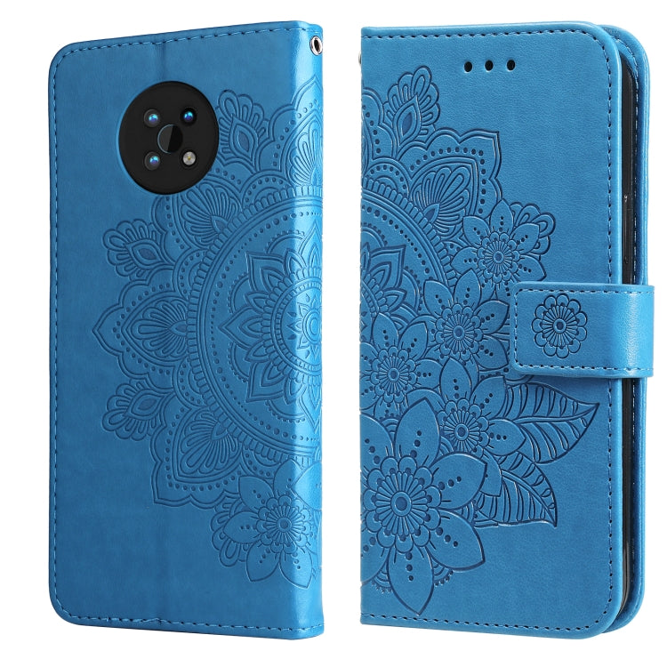 Custodia per telefono in pelle con flip in rilievo con fiori a 7 petali con supporto e slot per schede, For Huawei nova 8i / Honor 50 Lite, For Huawei nova 9 / Honor 50, For Nokia G50, For OPPO Realme GT Neo2