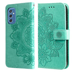 Custodia per telefono in pelle con flip in rilievo con fiori a 7 petali con supporto e slot per schede, For OPPO Reno6 4G, For Samsung Galaxy M52 5G, For Samsung Galaxy S22 5G, For Samsung Galaxy S22+ 5G