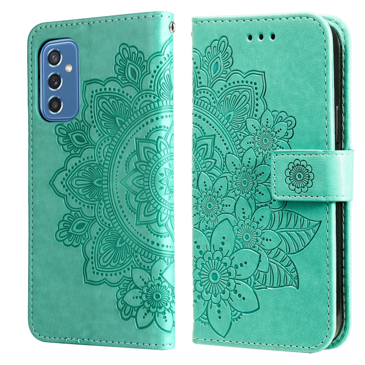 Custodia per telefono in pelle con flip in rilievo con fiori a 7 petali con supporto e slot per schede, For OPPO Reno6 4G, For Samsung Galaxy M52 5G, For Samsung Galaxy S22 5G, For Samsung Galaxy S22+ 5G