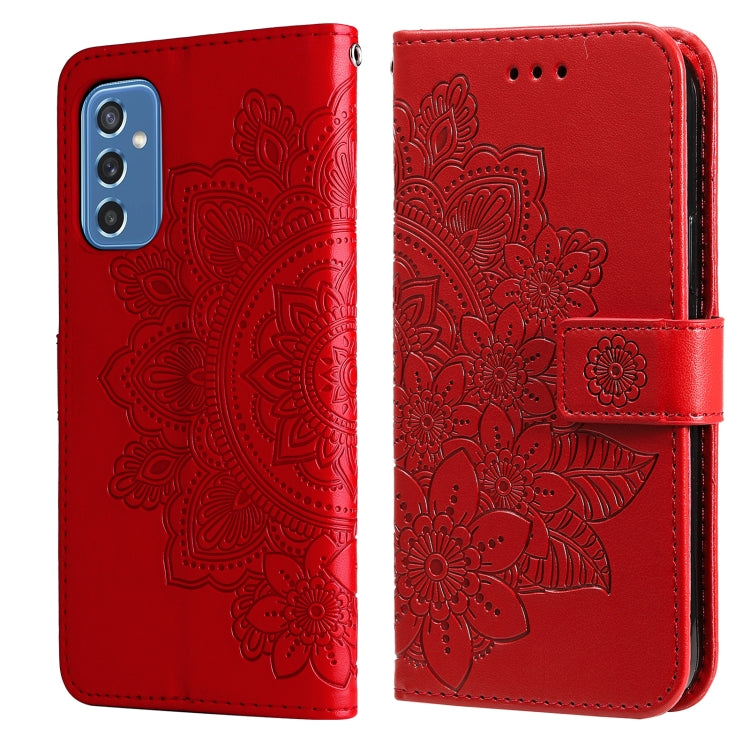 Custodia per telefono in pelle con flip in rilievo con fiori a 7 petali con supporto e slot per schede, For OPPO Reno6 4G, For Samsung Galaxy M52 5G, For Samsung Galaxy S22 5G, For Samsung Galaxy S22+ 5G