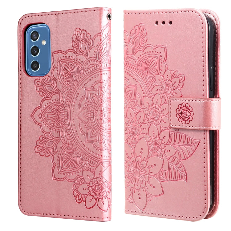 Custodia per telefono in pelle con flip in rilievo con fiori a 7 petali con supporto e slot per schede, For OPPO Reno6 4G, For Samsung Galaxy M52 5G, For Samsung Galaxy S22 5G, For Samsung Galaxy S22+ 5G