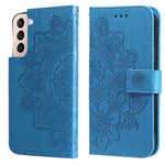 Custodia per telefono in pelle con flip in rilievo con fiori a 7 petali con supporto e slot per schede, For OPPO Reno6 4G, For Samsung Galaxy M52 5G, For Samsung Galaxy S22 5G, For Samsung Galaxy S22+ 5G