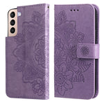 Custodia per telefono in pelle con flip in rilievo con fiori a 7 petali con supporto e slot per schede, For OPPO Reno6 4G, For Samsung Galaxy M52 5G, For Samsung Galaxy S22 5G, For Samsung Galaxy S22+ 5G