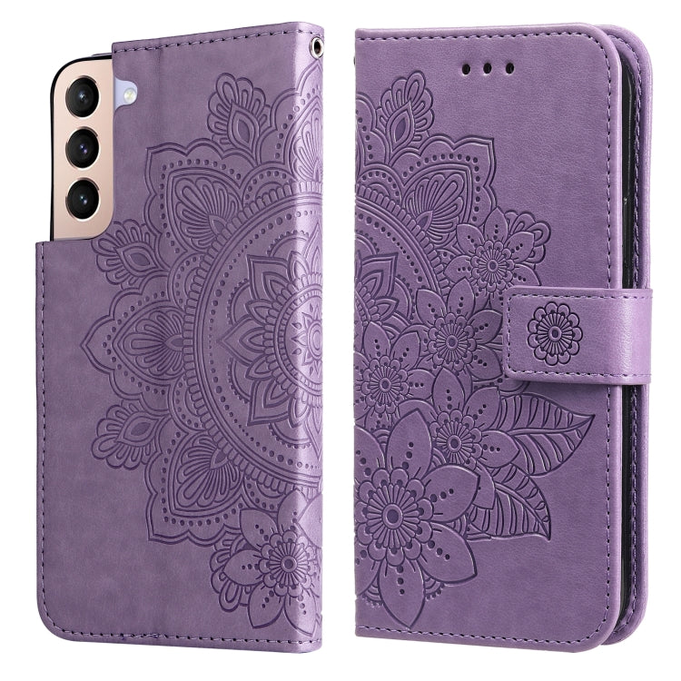 Custodia per telefono in pelle con flip in rilievo con fiori a 7 petali con supporto e slot per schede, For OPPO Reno6 4G, For Samsung Galaxy M52 5G, For Samsung Galaxy S22 5G, For Samsung Galaxy S22+ 5G