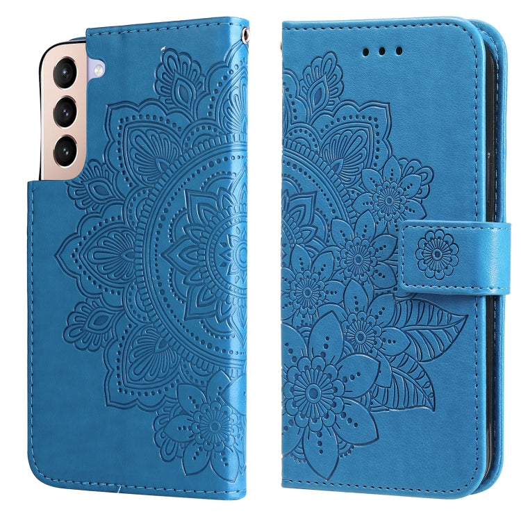 Custodia per telefono in pelle con flip in rilievo con fiori a 7 petali con supporto e slot per schede, For OPPO Reno6 4G, For Samsung Galaxy M52 5G, For Samsung Galaxy S22 5G, For Samsung Galaxy S22+ 5G