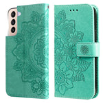 Custodia per telefono in pelle con flip in rilievo con fiori a 7 petali con supporto e slot per schede, For OPPO Reno6 4G, For Samsung Galaxy M52 5G, For Samsung Galaxy S22 5G, For Samsung Galaxy S22+ 5G