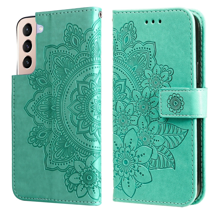 Custodia per telefono in pelle con flip in rilievo con fiori a 7 petali con supporto e slot per schede, For OPPO Reno6 4G, For Samsung Galaxy M52 5G, For Samsung Galaxy S22 5G, For Samsung Galaxy S22+ 5G