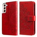 Custodia per telefono in pelle con flip in rilievo con fiori a 7 petali con supporto e slot per schede, For OPPO Reno6 4G, For Samsung Galaxy M52 5G, For Samsung Galaxy S22 5G, For Samsung Galaxy S22+ 5G