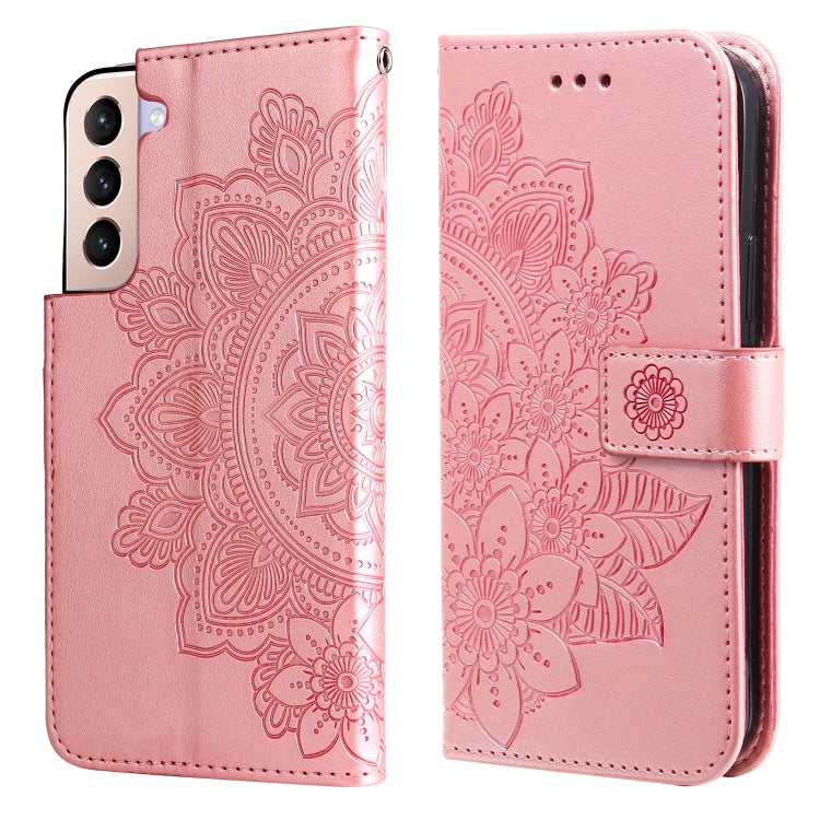 Custodia per telefono in pelle con flip in rilievo con fiori a 7 petali con supporto e slot per schede, For OPPO Reno6 4G, For Samsung Galaxy M52 5G, For Samsung Galaxy S22 5G, For Samsung Galaxy S22+ 5G