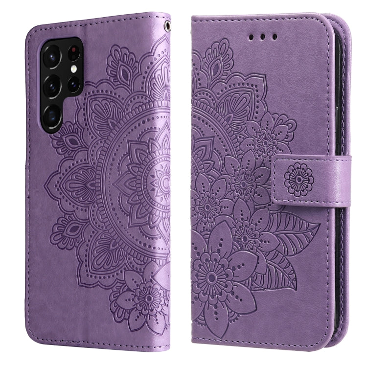 Custodia per telefono in pelle con flip in rilievo con fiori a 7 petali con supporto e slot per schede, Samsung Galaxy S22 UItra 5G, For Samsung Galaxy A03s (164.2mm)