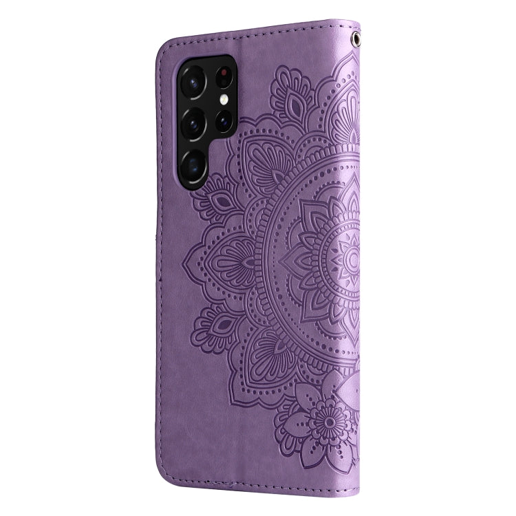 Custodia per telefono in pelle con flip in rilievo con fiori a 7 petali con supporto e slot per schede, Samsung Galaxy S22 UItra 5G, For Samsung Galaxy A03s (164.2mm)