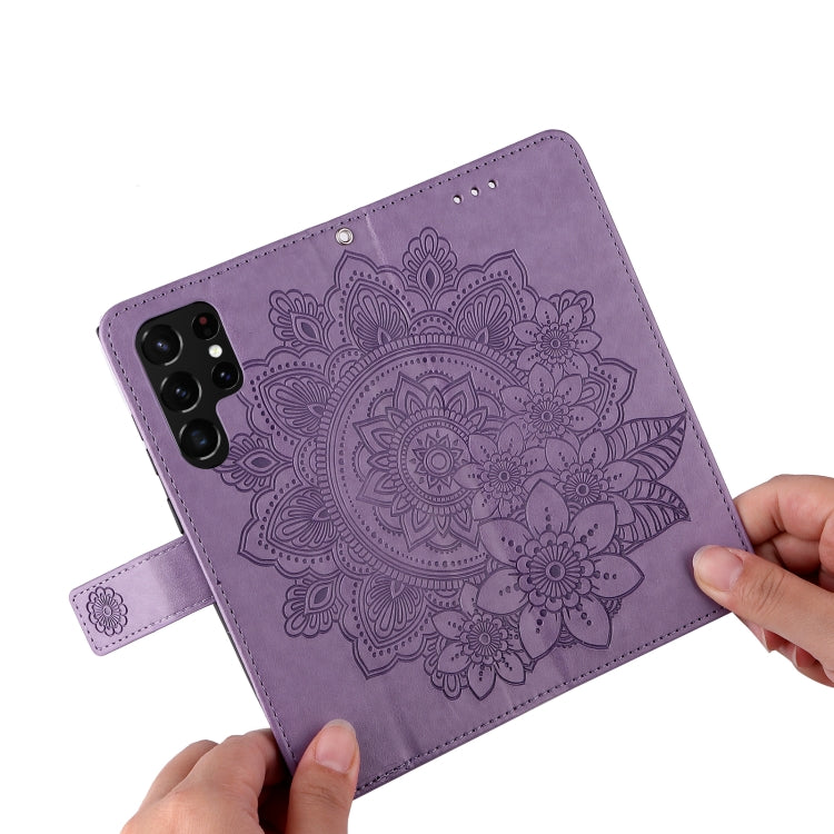 Custodia per telefono in pelle con flip in rilievo con fiori a 7 petali con supporto e slot per schede, Samsung Galaxy S22 UItra 5G, For Samsung Galaxy A03s (164.2mm)