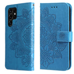 Custodia per telefono in pelle con flip in rilievo con fiori a 7 petali con supporto e slot per schede, Samsung Galaxy S22 UItra 5G, For Samsung Galaxy A03s (164.2mm)