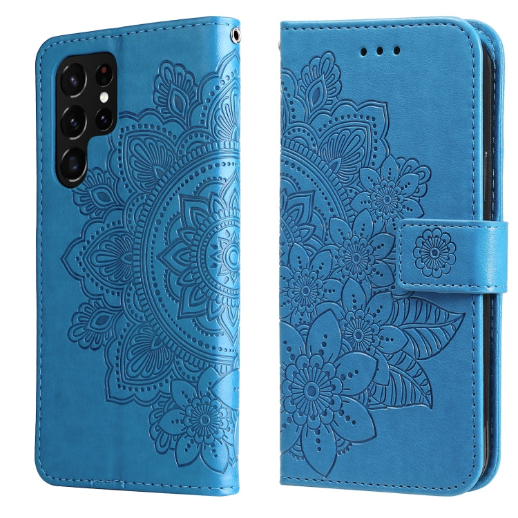 Custodia per telefono in pelle con flip in rilievo con fiori a 7 petali con supporto e slot per schede, Samsung Galaxy S22 UItra 5G, For Samsung Galaxy A03s (164.2mm)