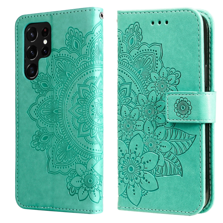 Custodia per telefono in pelle con flip in rilievo con fiori a 7 petali con supporto e slot per schede, Samsung Galaxy S22 UItra 5G, For Samsung Galaxy A03s (164.2mm)