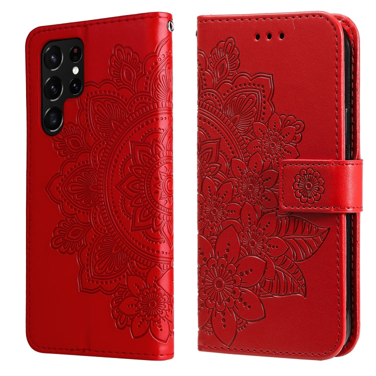 Custodia per telefono in pelle con flip in rilievo con fiori a 7 petali con supporto e slot per schede, Samsung Galaxy S22 UItra 5G, For Samsung Galaxy A03s (164.2mm)