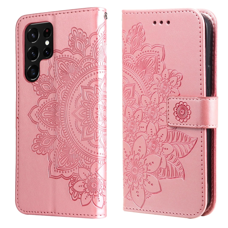 Custodia per telefono in pelle con flip in rilievo con fiori a 7 petali con supporto e slot per schede, Samsung Galaxy S22 UItra 5G, For Samsung Galaxy A03s (164.2mm)