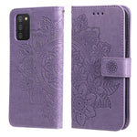 Custodia per telefono in pelle con flip in rilievo con fiori a 7 petali con supporto e slot per schede, Samsung Galaxy S22 UItra 5G, For Samsung Galaxy A03s (164.2mm)