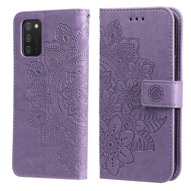 Custodia per telefono in pelle con flip in rilievo con fiori a 7 petali con supporto e slot per schede, Samsung Galaxy S22 UItra 5G, For Samsung Galaxy A03s (164.2mm)