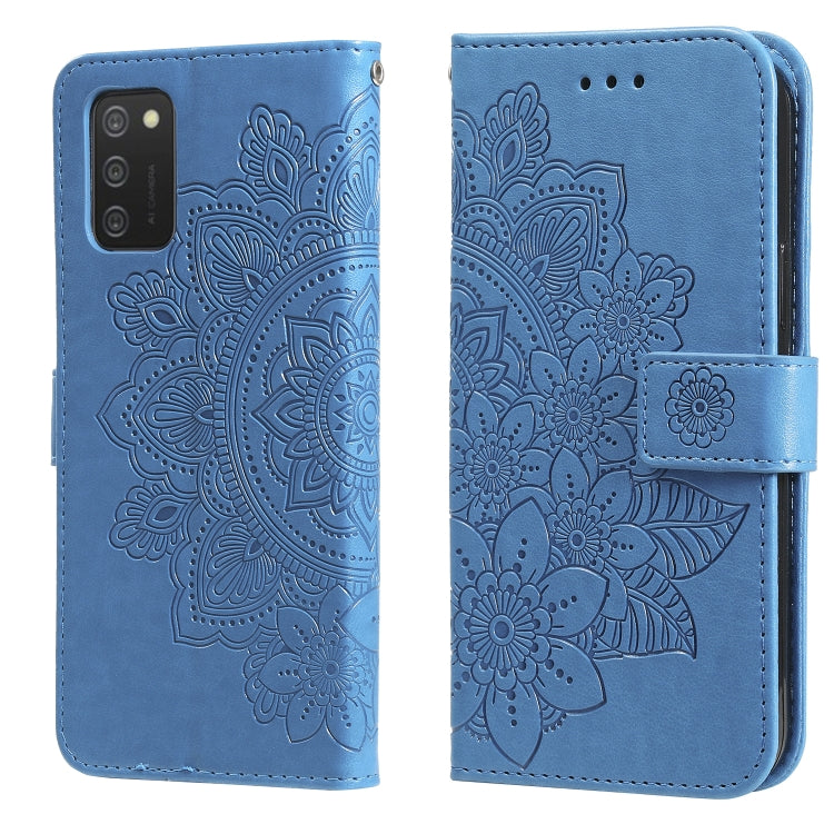 Custodia per telefono in pelle con flip in rilievo con fiori a 7 petali con supporto e slot per schede, Samsung Galaxy S22 UItra 5G, For Samsung Galaxy A03s (164.2mm)