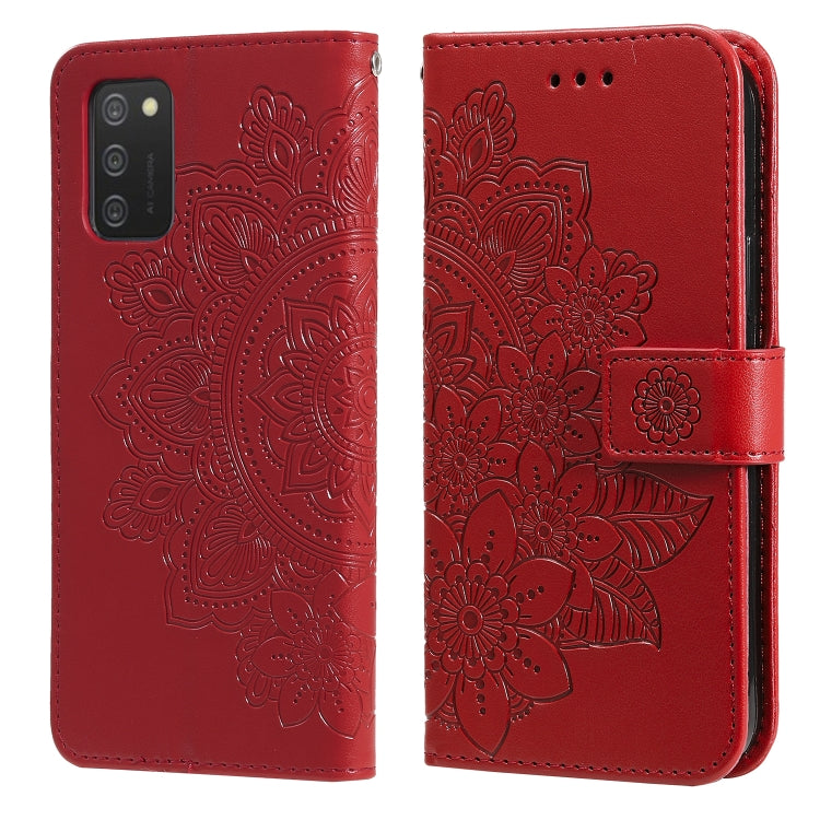 Custodia per telefono in pelle con flip in rilievo con fiori a 7 petali con supporto e slot per schede, Samsung Galaxy S22 UItra 5G, For Samsung Galaxy A03s (164.2mm)
