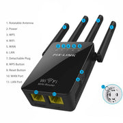 Ripetitore router wireless Smart WiFi con 4 antenne WiFi, EU Plug Black, EU Plug White, UK Plug Black, UK Plug White, US Plug Black, US Plug White