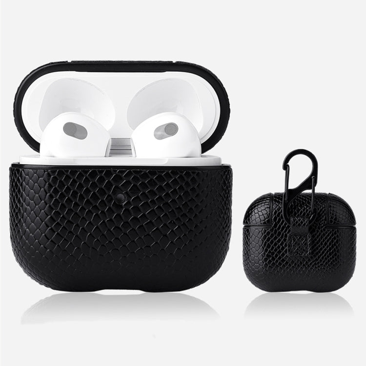 Custodia protettiva per auricolari in pelle di serpente con fibbia per appendere AirPods 3