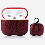 Custodia protettiva per auricolari in pelle di serpente con fibbia per appendere AirPods 3