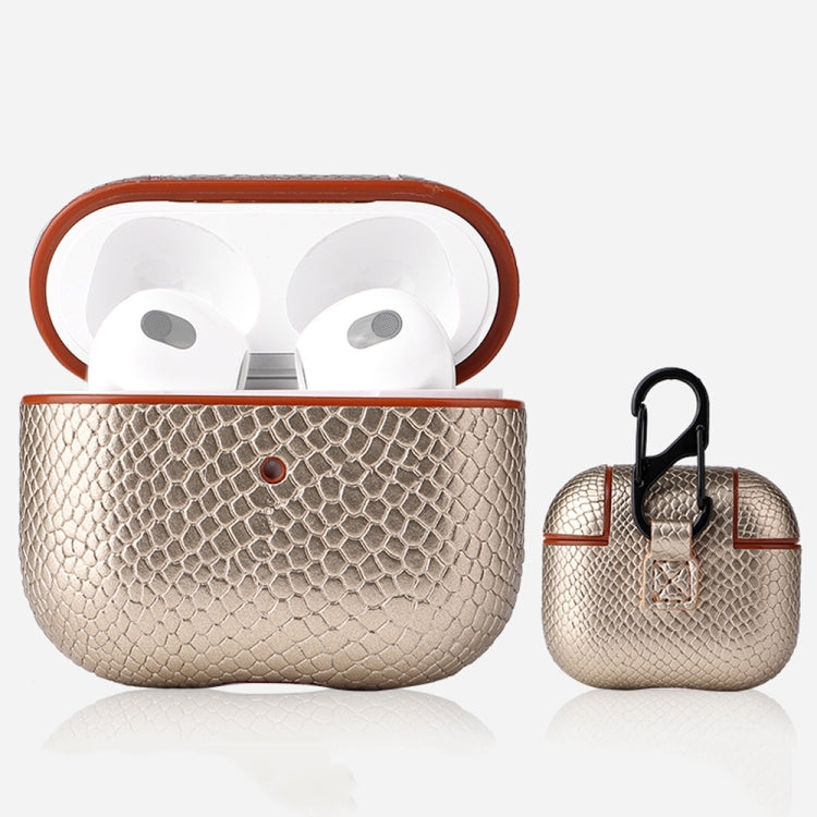 Custodia protettiva per auricolari in pelle di serpente con fibbia per appendere AirPods 3