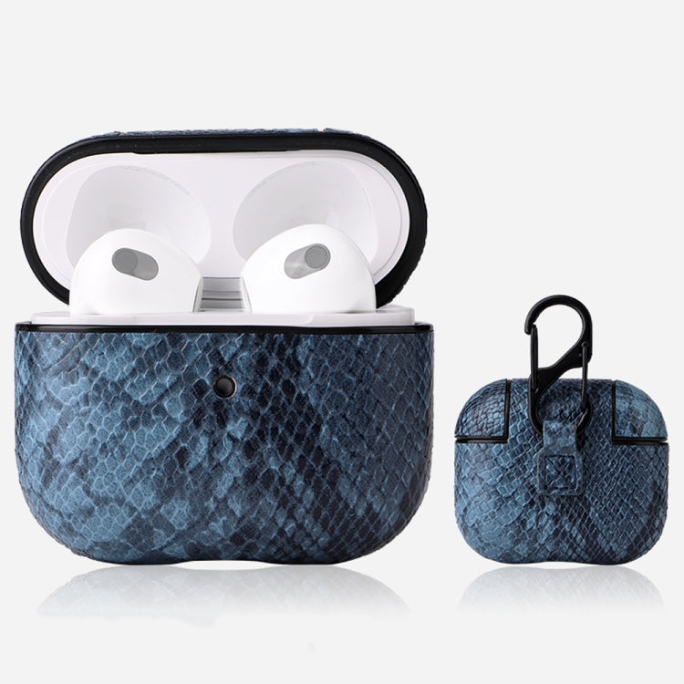 Custodia protettiva per auricolari in pelle di serpente con fibbia per appendere AirPods 3