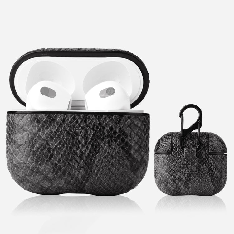Custodia protettiva per auricolari in pelle di serpente con fibbia per appendere AirPods 3