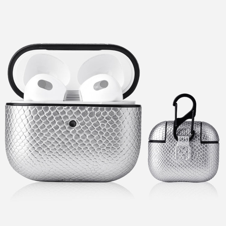 Custodia protettiva per auricolari in pelle di serpente con fibbia per appendere AirPods 3