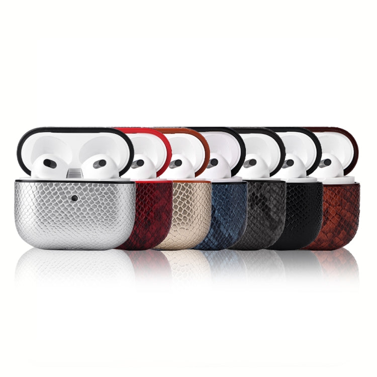 Custodia protettiva per auricolari in pelle di serpente con fibbia per appendere AirPods 3