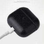 Custodia protettiva per auricolari in pelle di serpente con fibbia per appendere AirPods 3