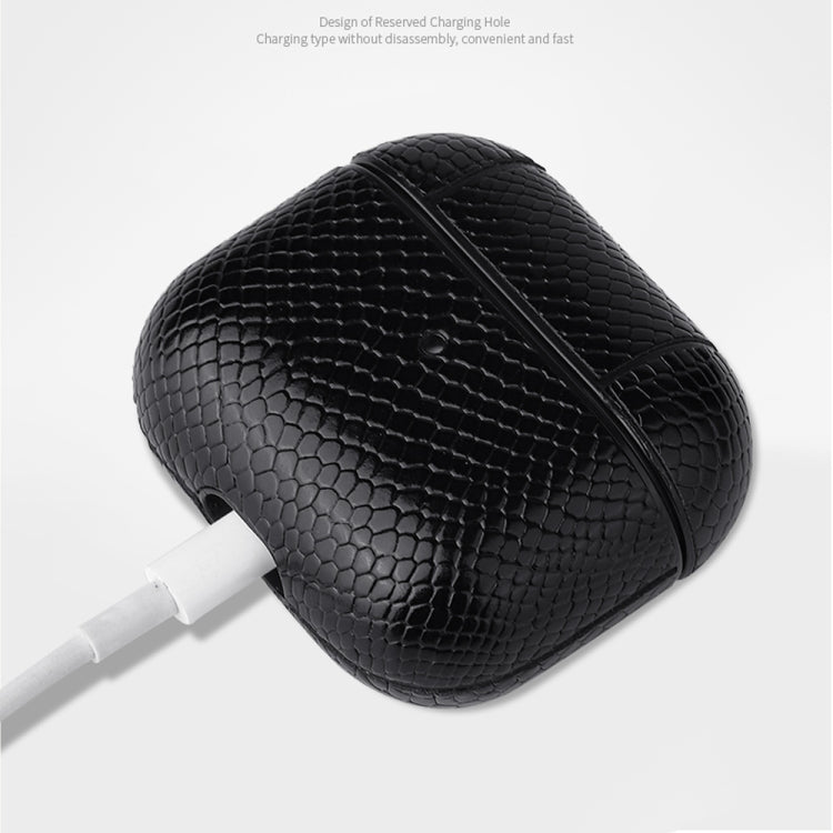 Custodia protettiva per auricolari in pelle di serpente con fibbia per appendere AirPods 3