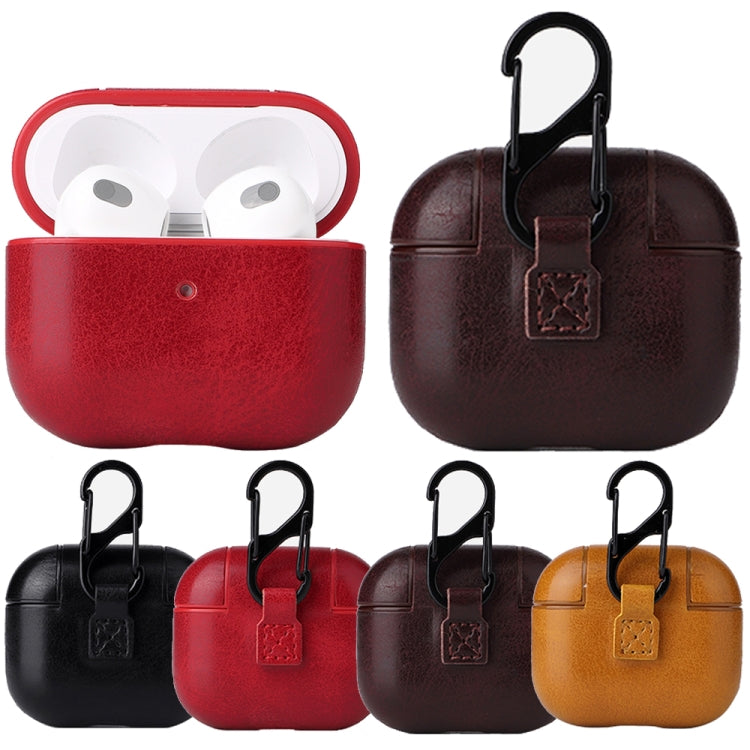 Custodia protettiva per auricolari Crazy Horse Texture con fibbia Hang per AirPods 3