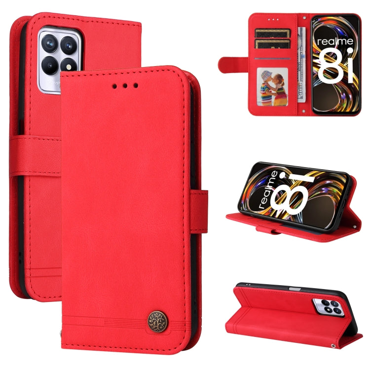 Custodia per telefono in pelle a vibrazione orizzontale con bottone in metallo con albero della vita Skin Feel, For OPPO Realme 8i, For OPPO Realme GT NEO2, For OPPO Reno6 4G, For Huawei Nova 8i / Honor 50 Lite
