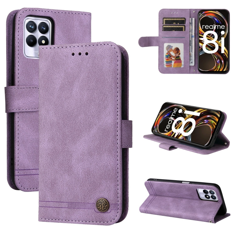 Custodia per telefono in pelle a vibrazione orizzontale con bottone in metallo con albero della vita Skin Feel, For OPPO Realme 8i, For OPPO Realme GT NEO2, For OPPO Reno6 4G, For Huawei Nova 8i / Honor 50 Lite