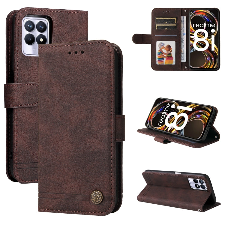 Custodia per telefono in pelle a vibrazione orizzontale con bottone in metallo con albero della vita Skin Feel, For OPPO Realme 8i, For OPPO Realme GT NEO2, For OPPO Reno6 4G, For Huawei Nova 8i / Honor 50 Lite
