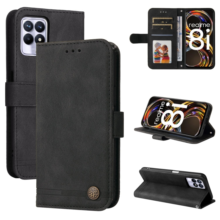 Custodia per telefono in pelle a vibrazione orizzontale con bottone in metallo con albero della vita Skin Feel, For OPPO Realme 8i, For OPPO Realme GT NEO2, For OPPO Reno6 4G, For Huawei Nova 8i / Honor 50 Lite